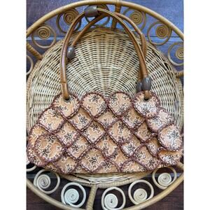 Vintage 90s Boho Patchwork Shoulder Bag Quilted Floral Beaded Purse